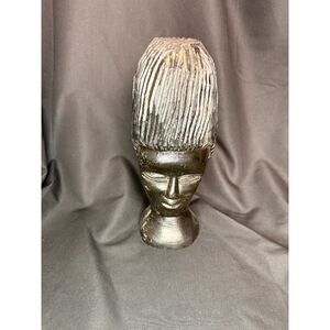 Vintage Hand Carved Wood Female Bust Sculpture - Heavy